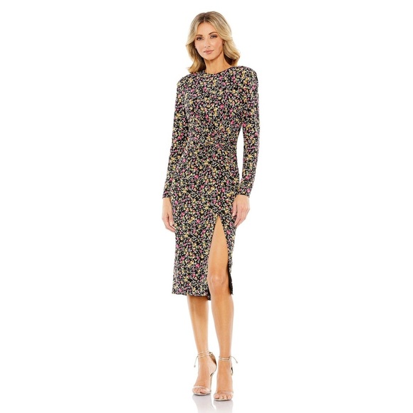 IEENA For Mac Duggal Floral Print Long Sleeve Dress - Picture 1 of 9